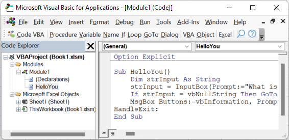 Microsoft Office da VBA muharriri oynasi &mdash; Alt+F11 tugmasini bosgandan keyin ko'rinadigan interfeys